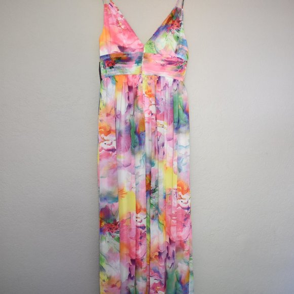 Aidan Mattox V Neck Printed Chiffon Maxi Dress - Picture 10 of 13